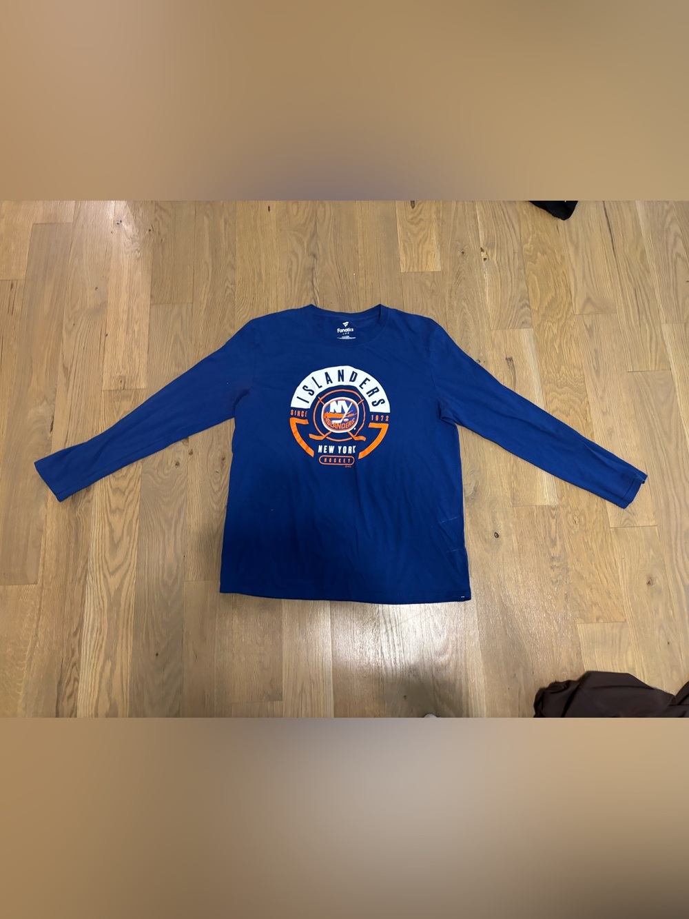 Fanatics Blue New York Islanders Long Sleeve Graphic Tee Orange Accents size L